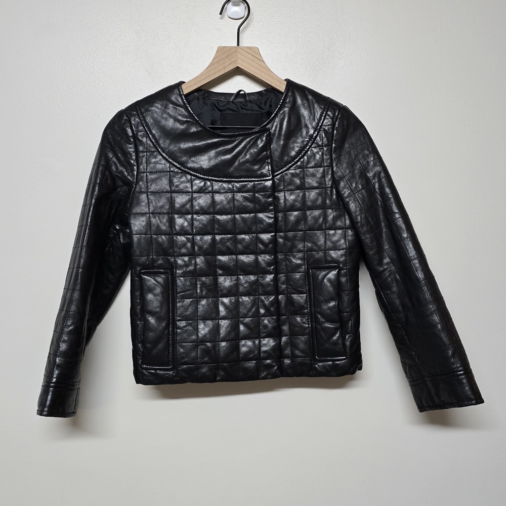 Club Monaco Womens Faye Quilted Leather Moto Jacket Sz XS